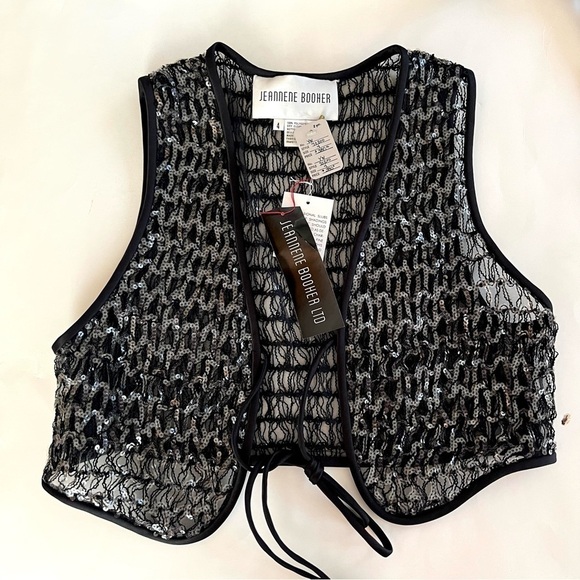 JEANNENE BOOHER Dead-stock Vintage Black Silk Georgette Dress with Sequin Vest - Picture 9 of 16